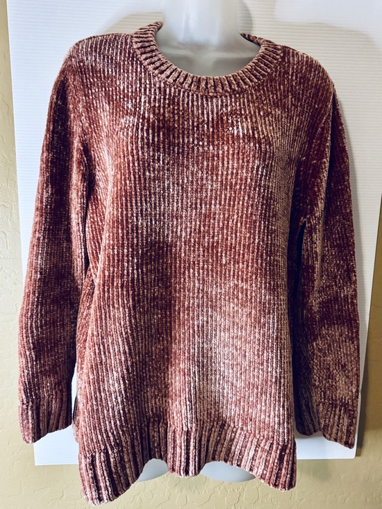 Orvis Sweaters - Orvis Jewel Tone Rose Dusty Pink/Silver Color Shift Chenille Soft Relaxed Fit Lg